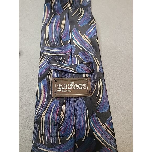 ๐ฉต Vintage Burdines Silk Tie Abstract Black & Blue Art Deco Style โ Made in USA - Picture 4 of 6